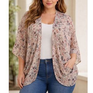 Torrid Size 1/2 Floral Kimono Boho Open Front Cardigan Lightweight Plus Size 1X